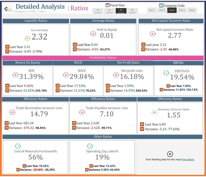 Financial ratio analysis covering liquidity, leverage, profitability and efficiency